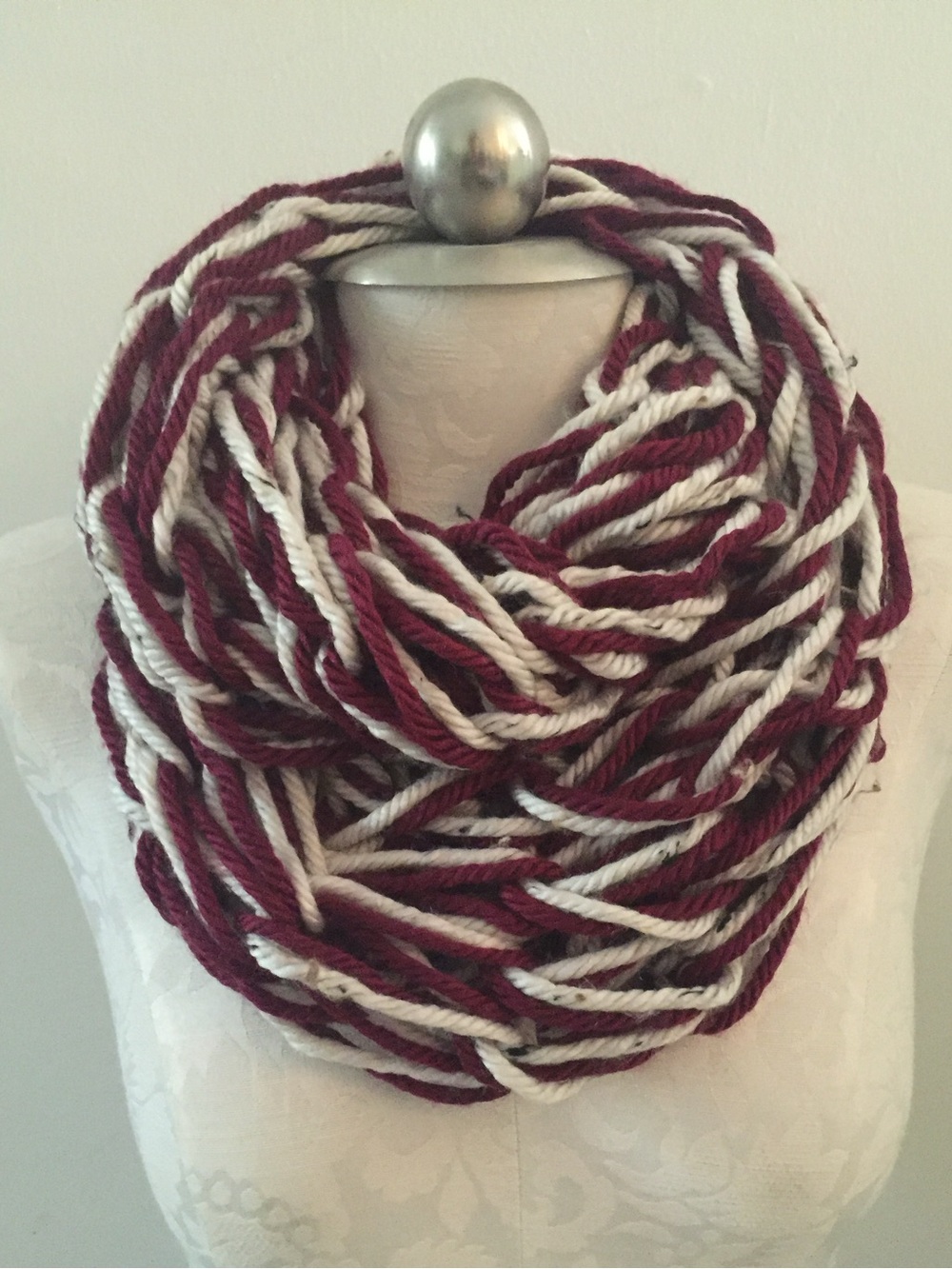 Handmade South Carolina Gamecocks Inspired Chunky Infinity Scarf Garnet & White
